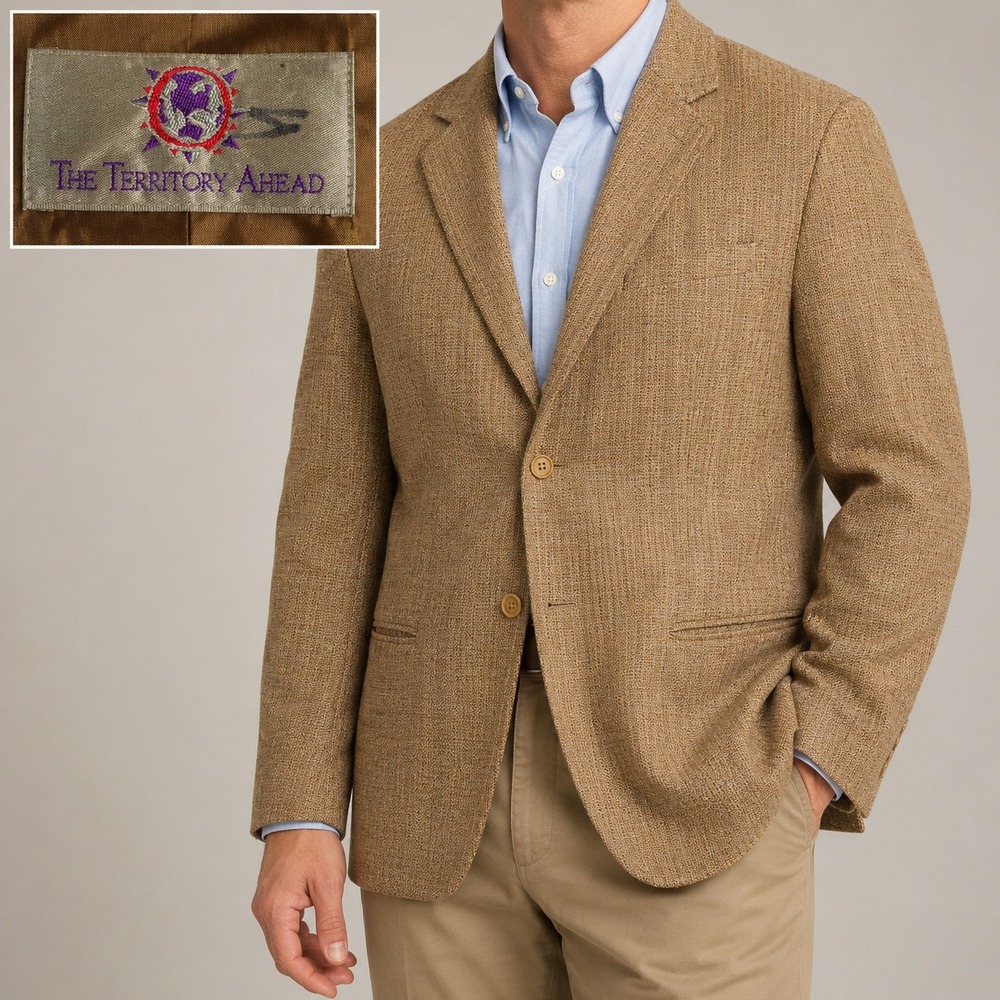 The Territory Ahead Blazer Mens 2XL Brown Textured Silk Academic Professor Core